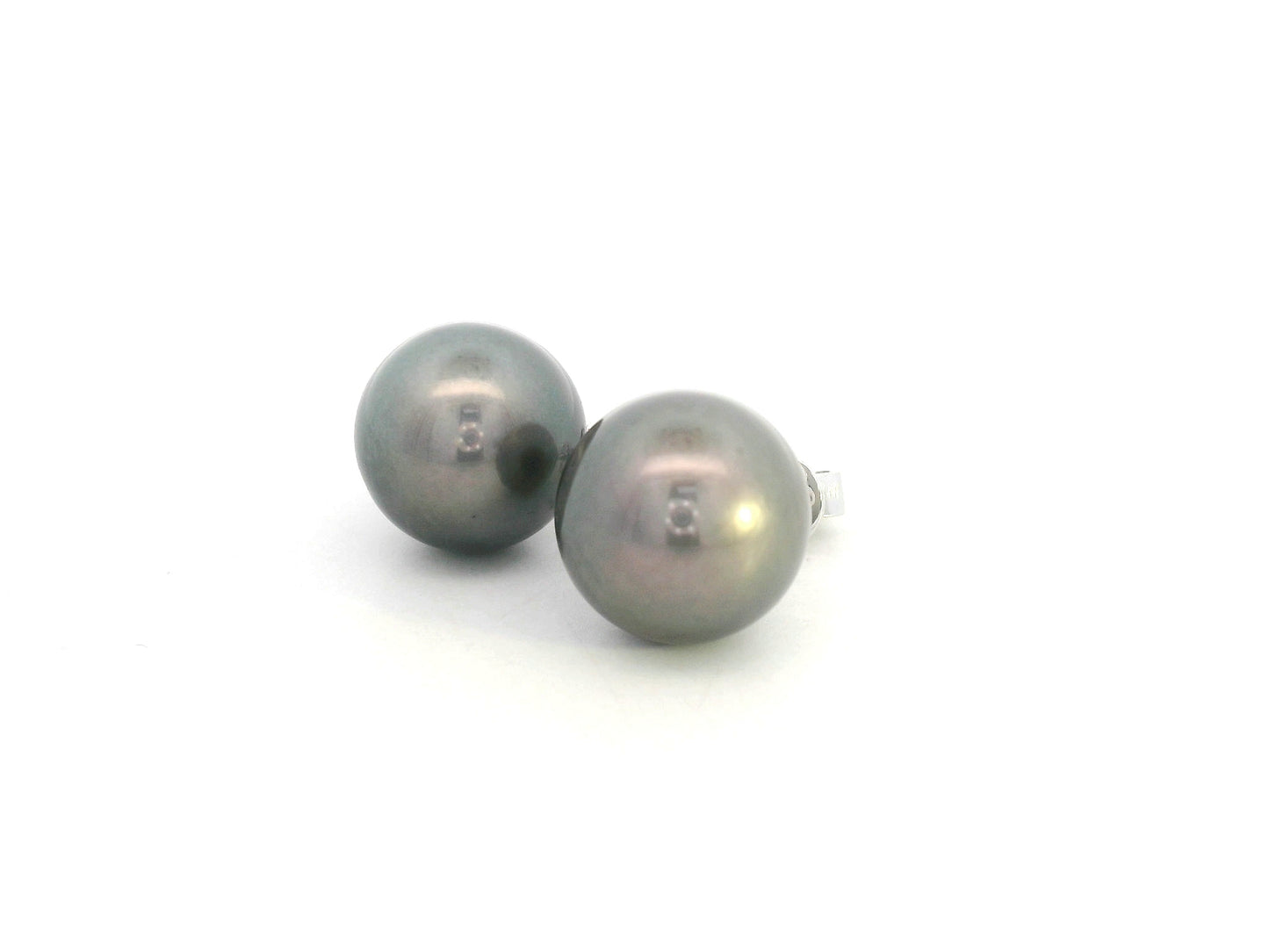 Tahitian black pearl stud earrings in 18K white gold featuring South Sea pearls by Emirates Diamonds
