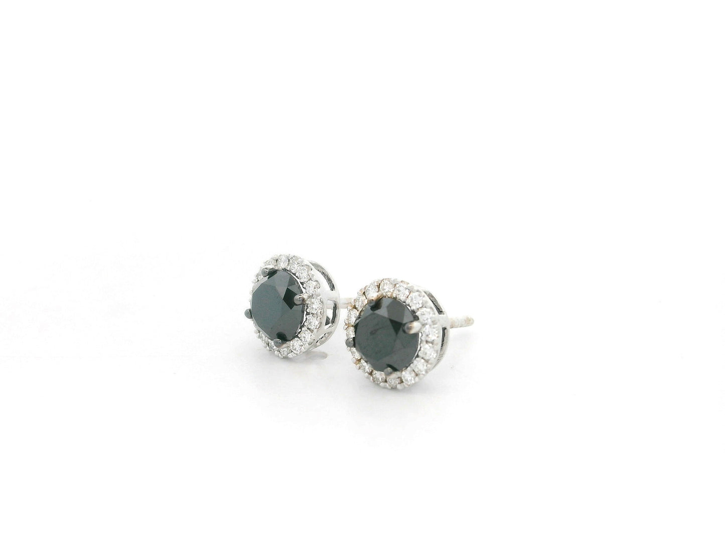 2.11 carat black diamond halo stud earrings in 18K white gold by Emirates Diamonds