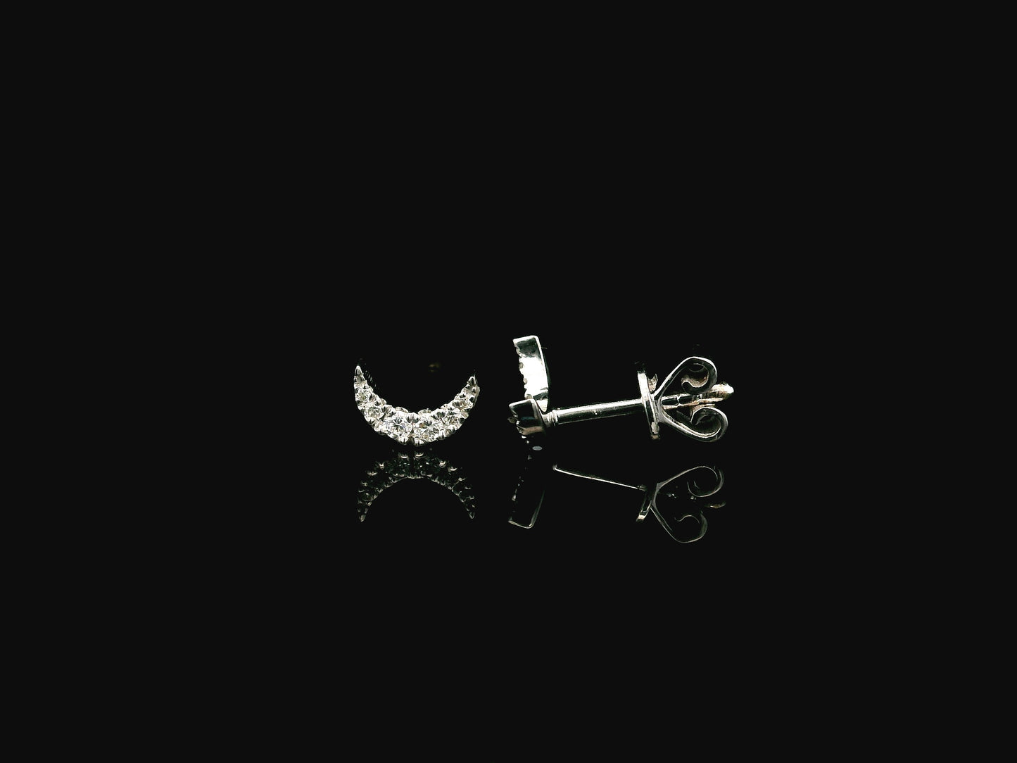 Diamond crescent moon stud earrings in 18K white gold Emirates Diamonds