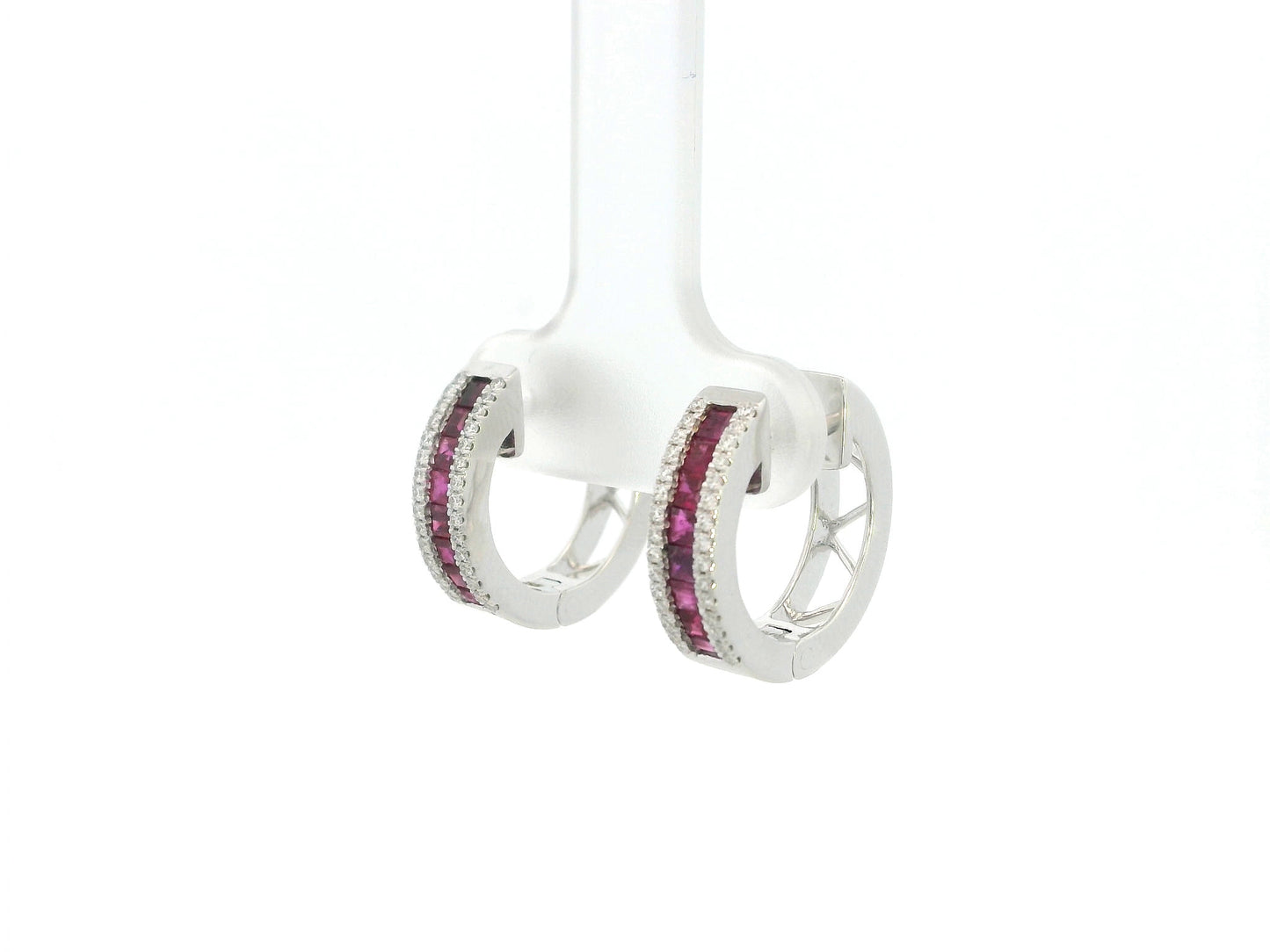 Ruby and diamond huggie earrings in 18K white gold Emirates Diamonds