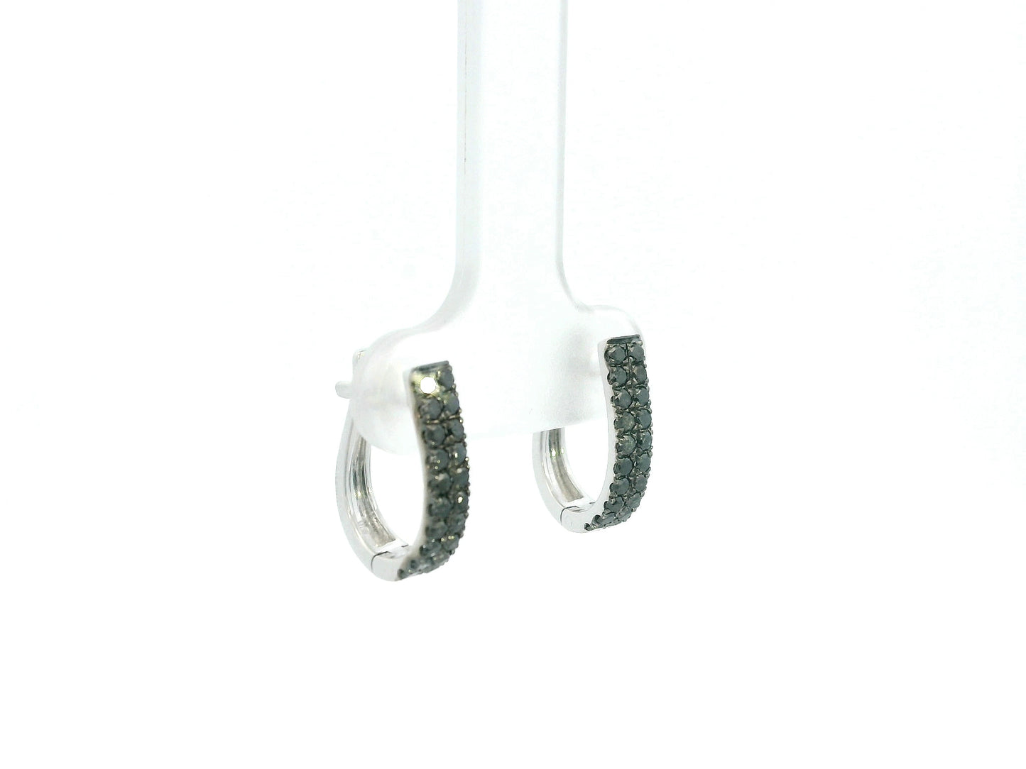 Black diamond hoop earrings in 18K white gold pavé design
