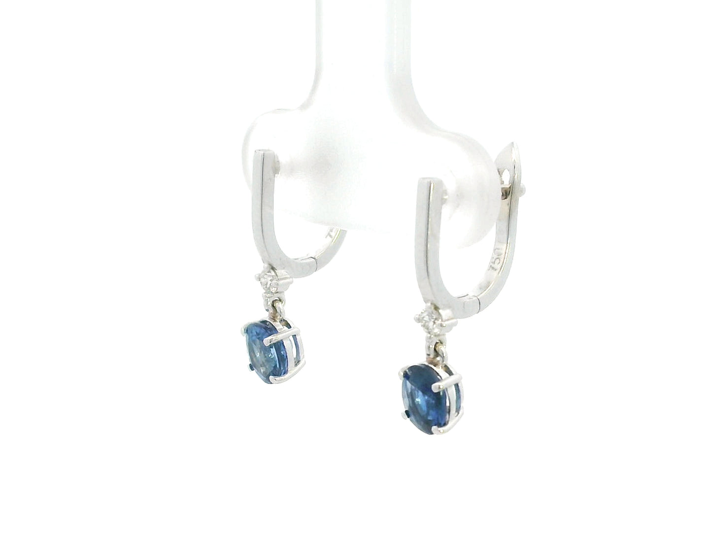 Blue sapphire and diamond drop earrings in 18K white gold