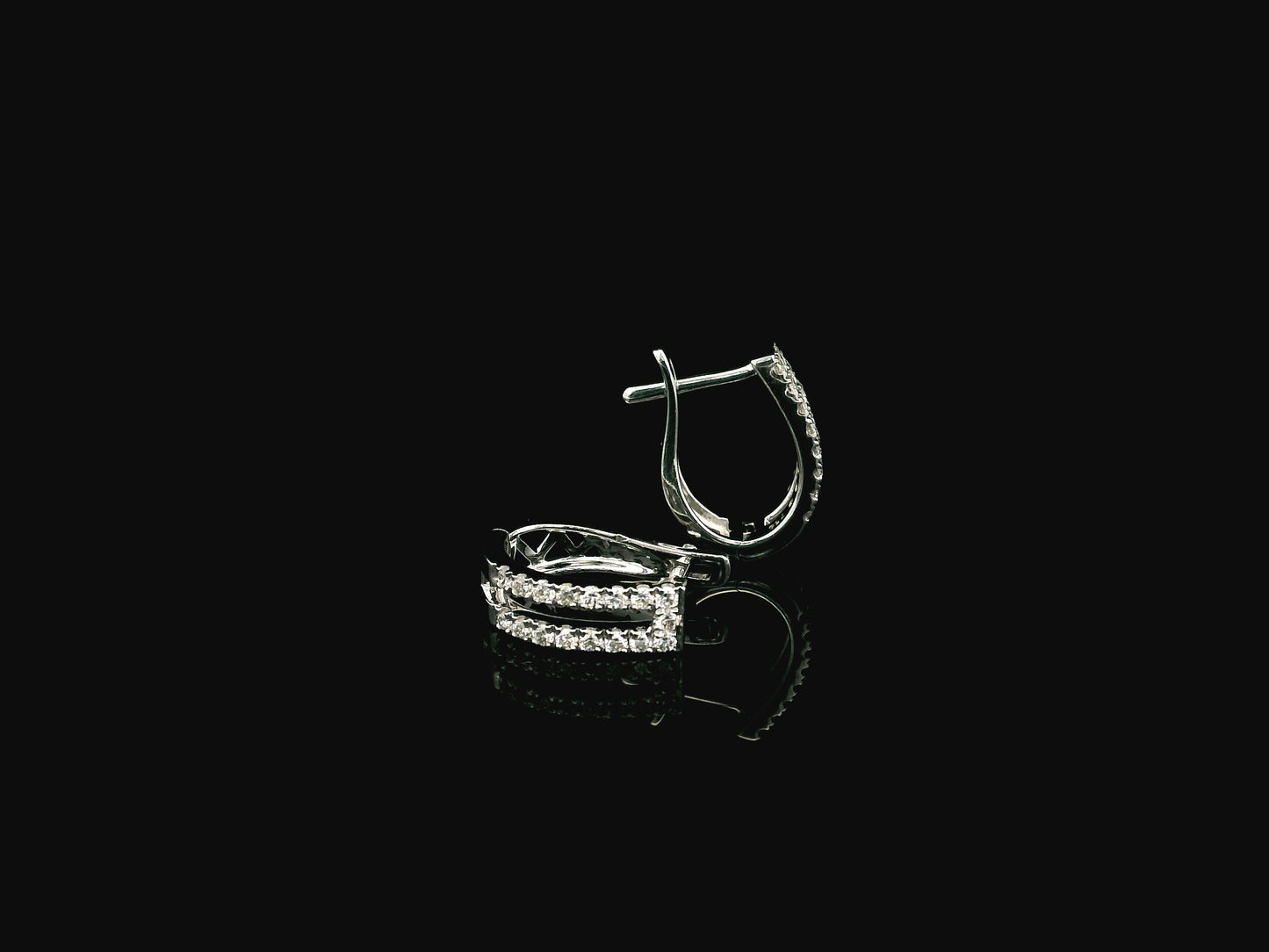 Double row diamond hoop earrings in 18K white gold with pavé-set natural diamonds.