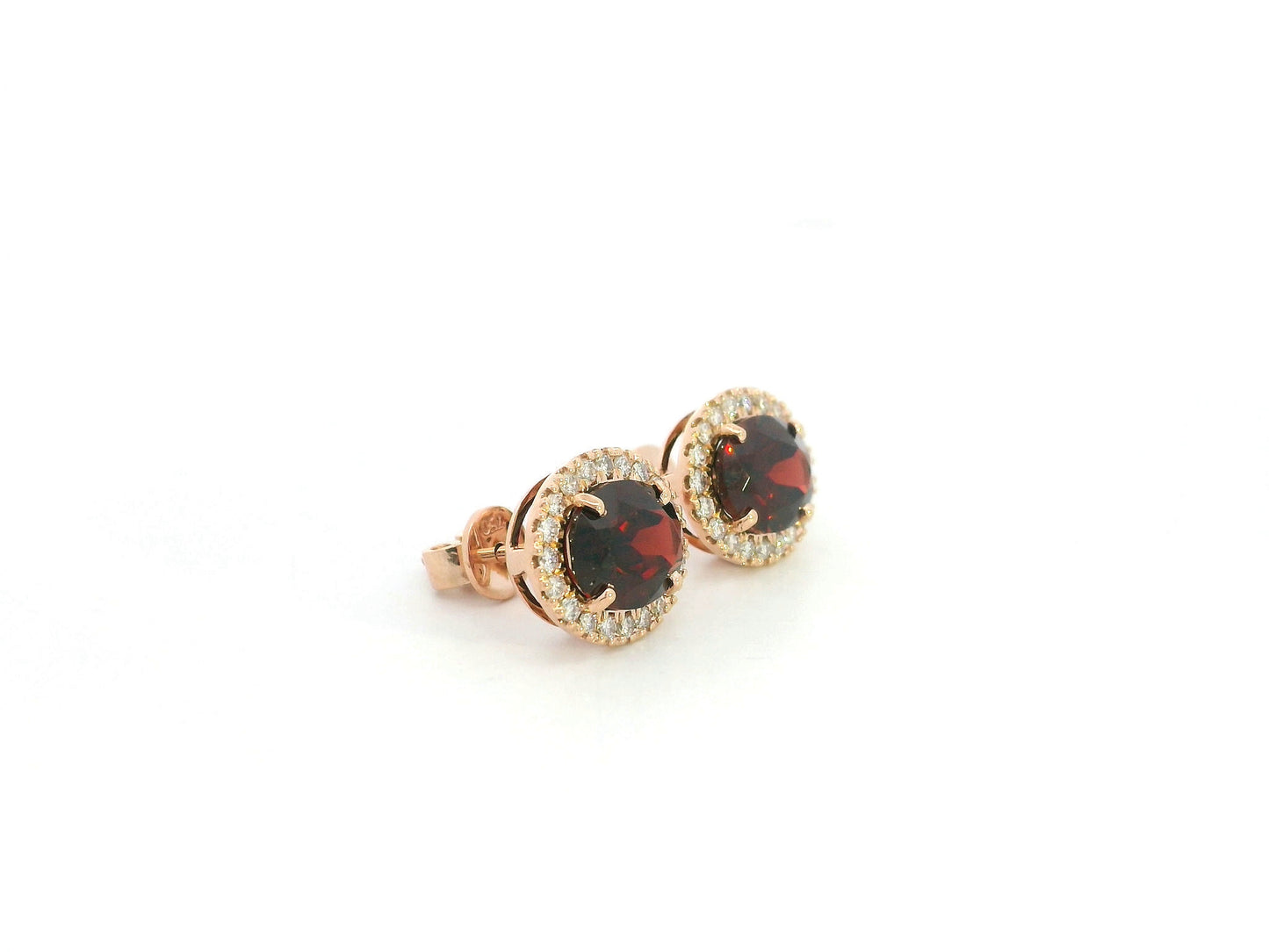 Oval Garnet and Diamond Halo Stud Earrings in 18K Rose Gold with 4.39 Carat Natural Garnets
