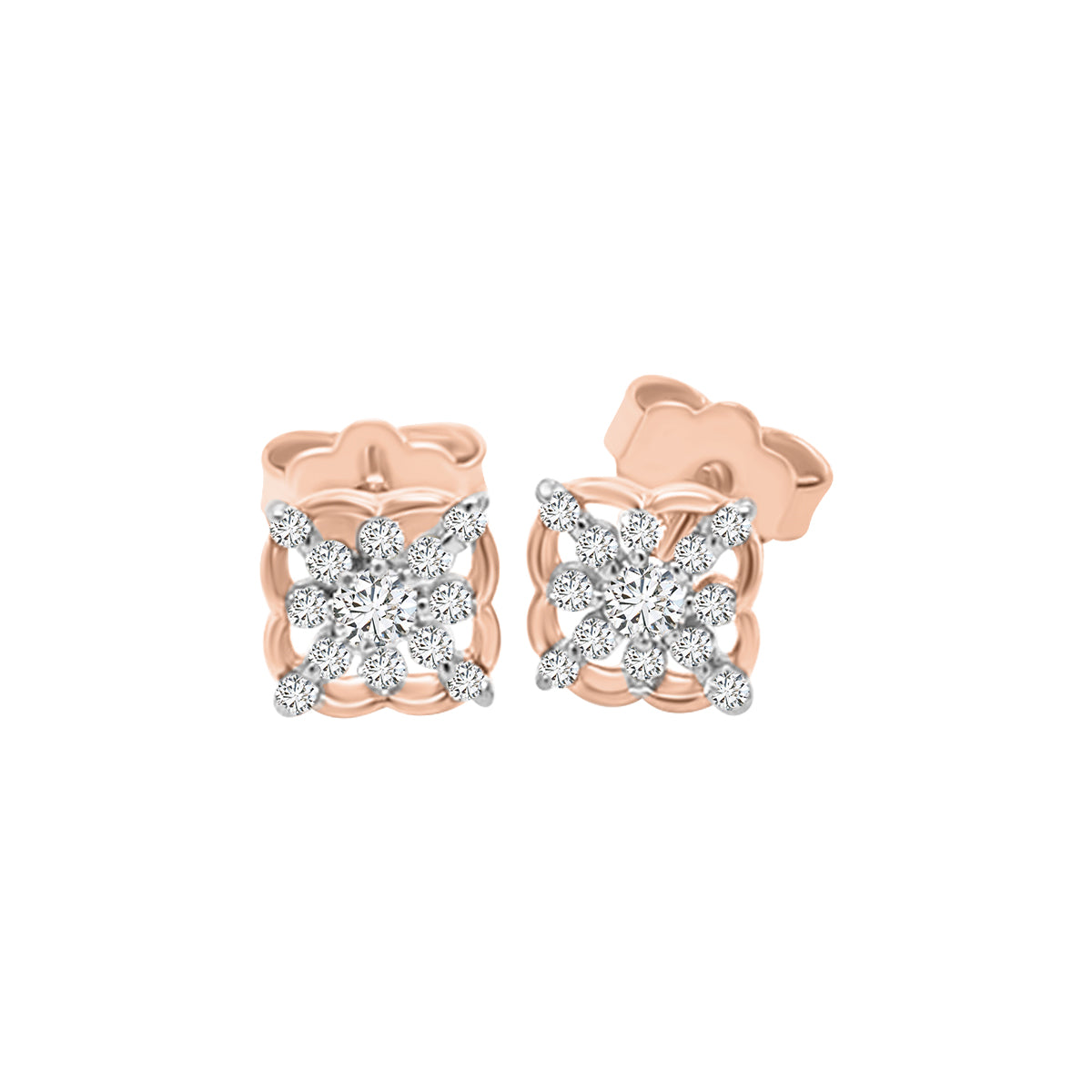 Cluster Diamond Stud Earrings Crafted In 18K Rose Gold