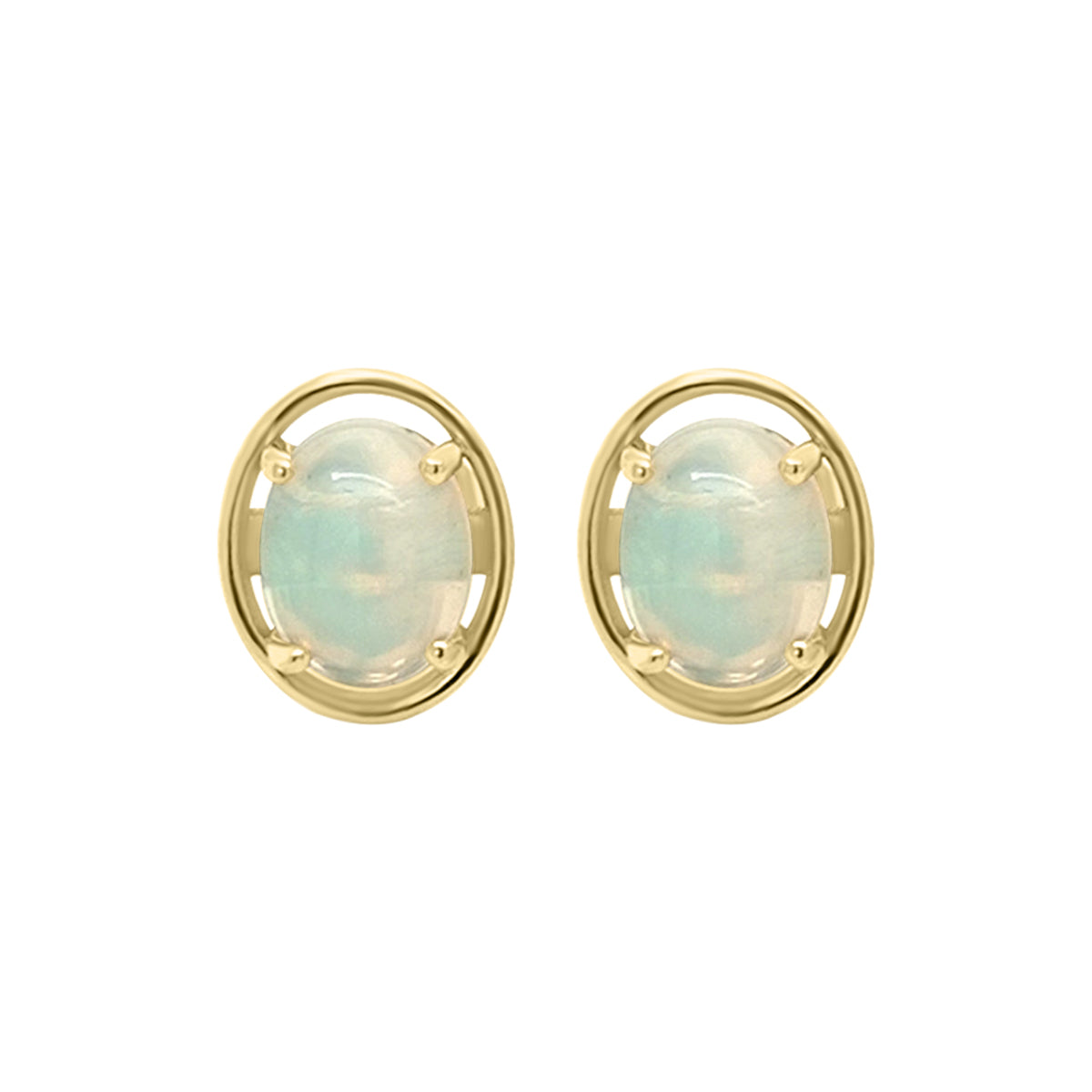18K Gold Solitaire Opal Stud Earrings