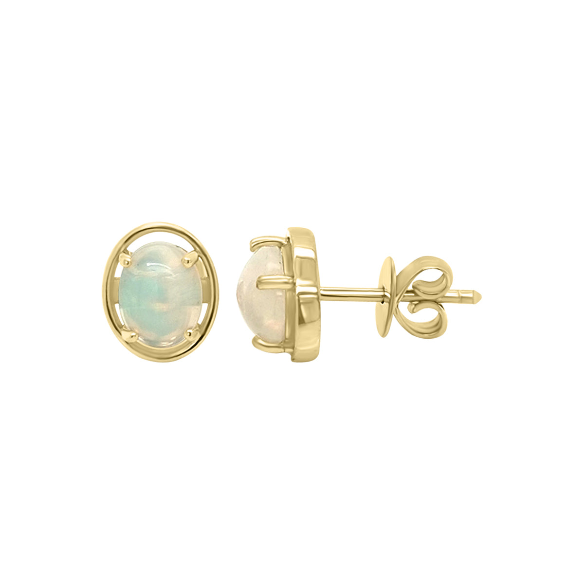 18K Gold Solitaire Opal Stud Earrings