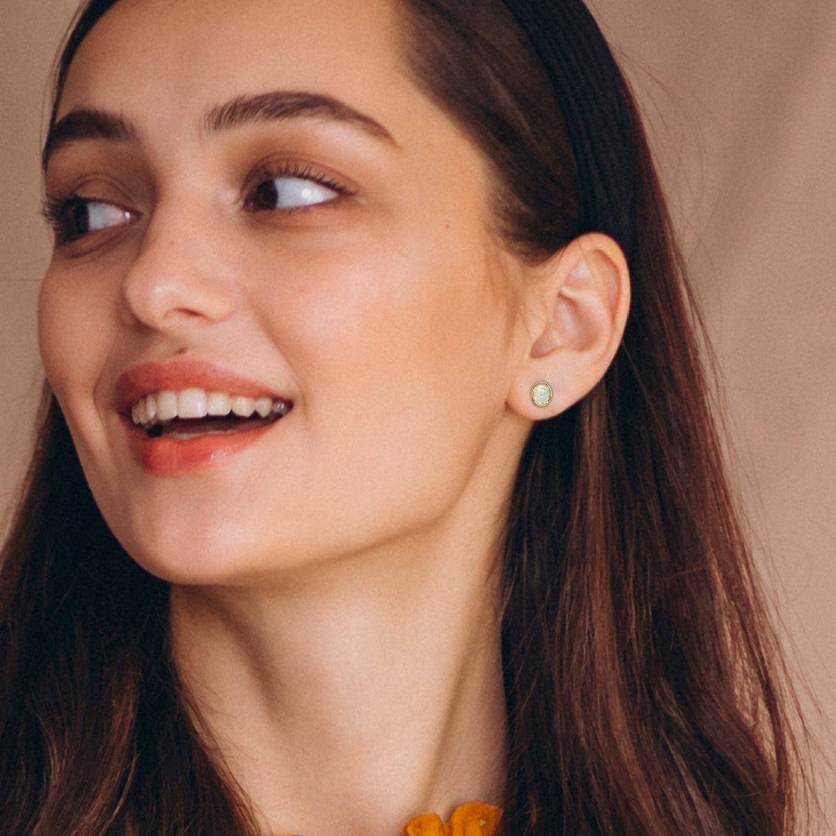 18K Gold Solitaire Opal Stud Earrings