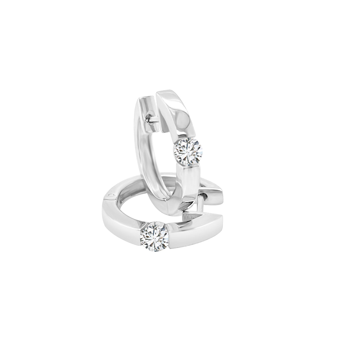 Diamond Huggie Hoops In 18k White Gold.
