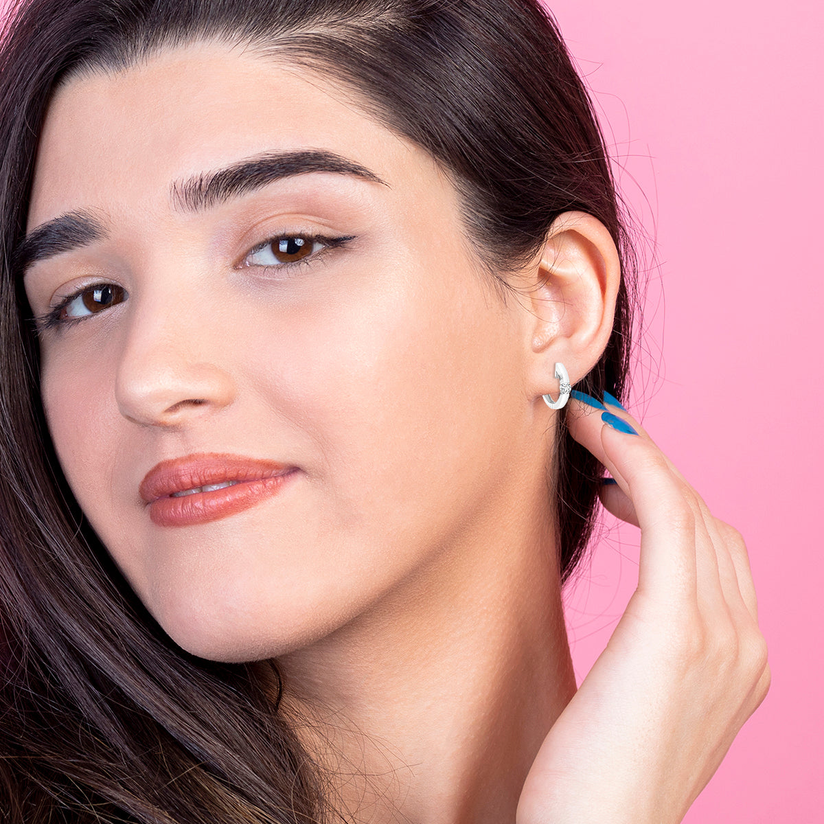 Diamond Huggie Hoops In 18k White Gold.