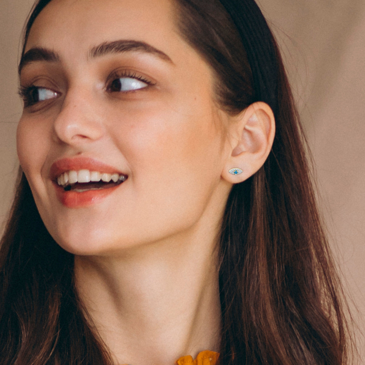 Diamond And Turquoise Evil Eye Earrings In 18k Yellow Gold.