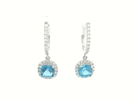 Elegant London Blue Topaz & Diamond Drop Earrings in 18K Gold – 2.33 Carat