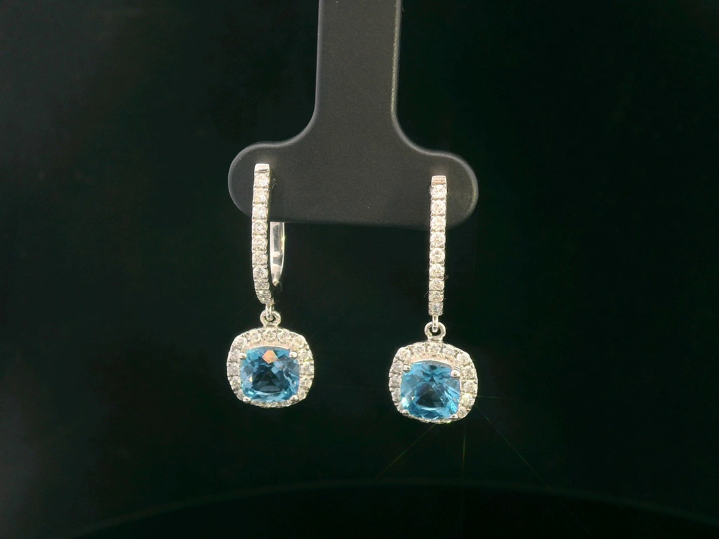 2.33 carats London Blue Topaz & Diamond Drop Earrings in 18K Gold