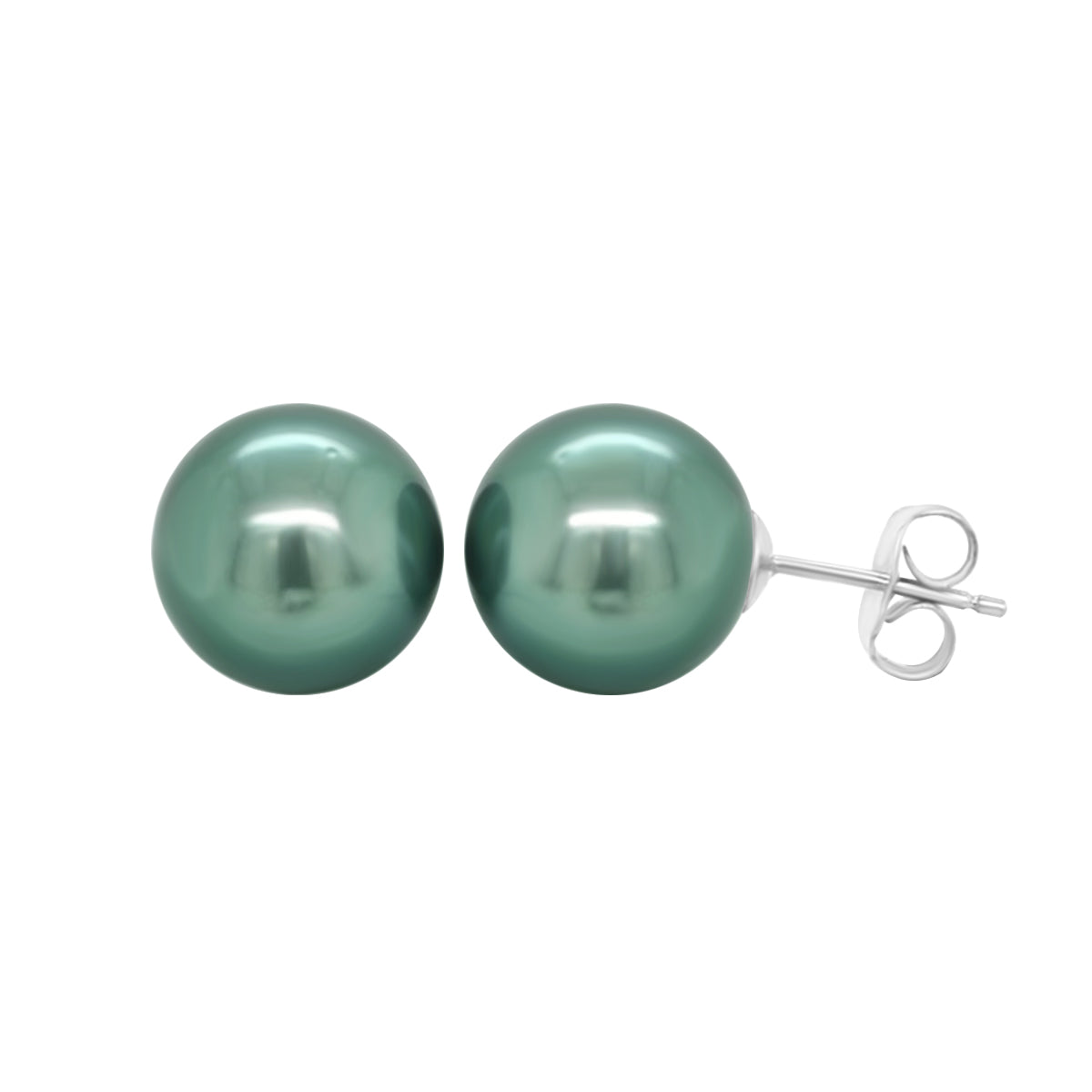 Black Tahiti Pearl Stud earrings in 18k White Gold.