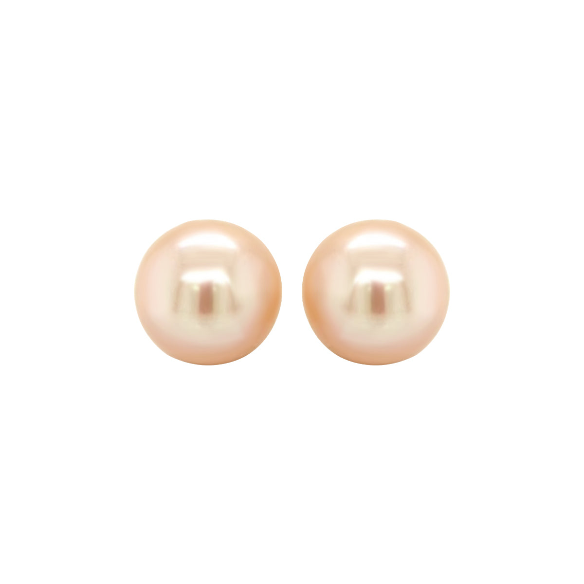 Fresh Water Peach Pearl Stud Earrings In 18k Yellow Gold.