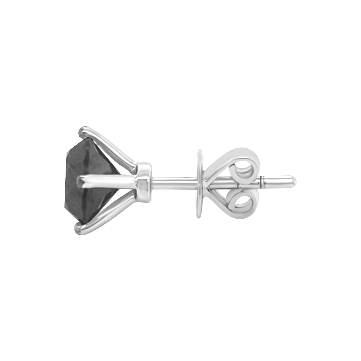 Men's Solitaire Black Diamond Stud Earring In 18k White Gold. Single Piece.