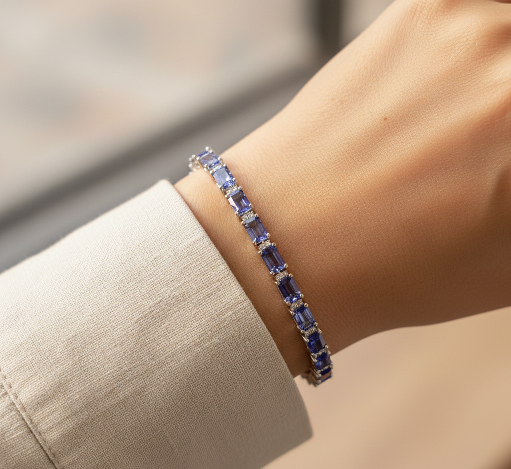Tanzanite & Diamond Tennis Bracelet in 18K White Gold