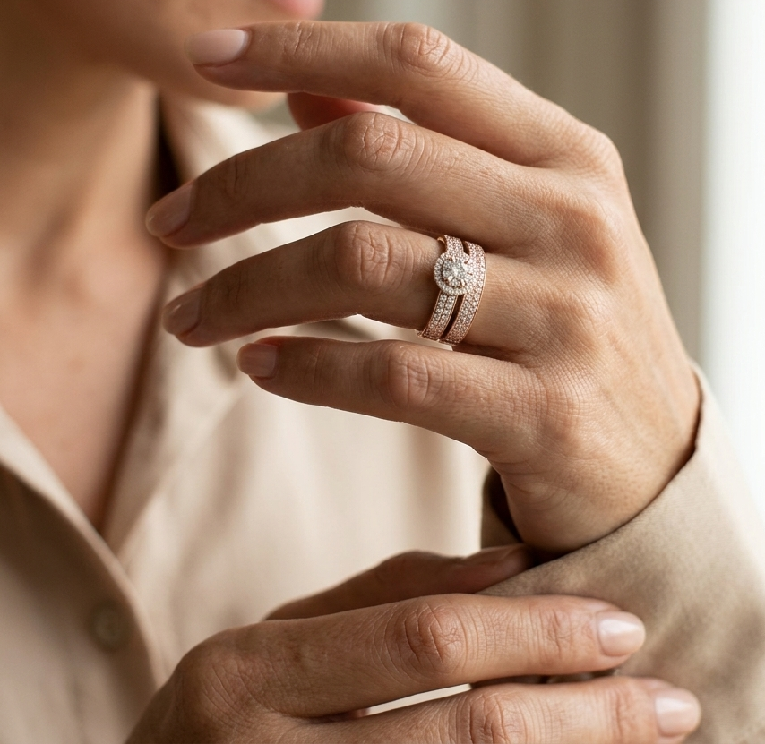 Floral Diamond Bridal Ring Set in 18K Rose Gold