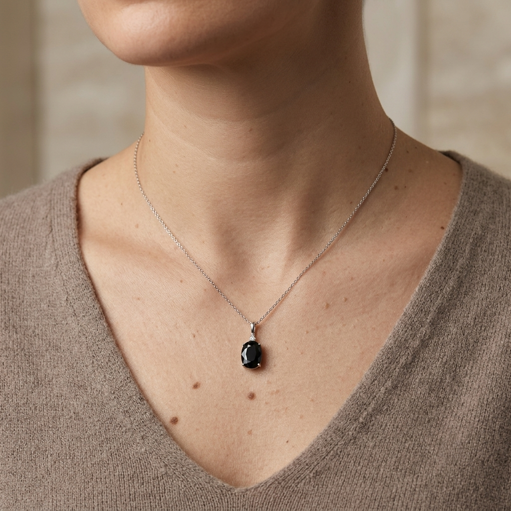 Oval Blue Sapphire & Diamond Pendant In 18K White Gold