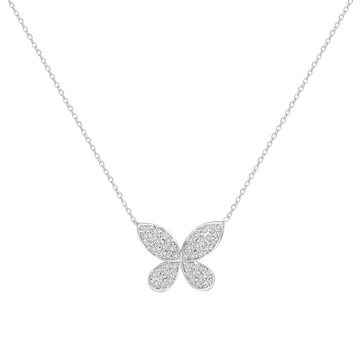 Pave Butterfly Necklace In 18k White Gold.