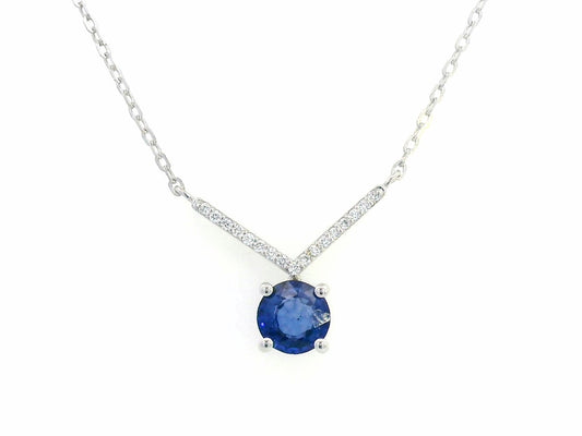 18K Gold Blue Sapphire Necklace with Diamond Accents – 0.95ct Sapphire & 0.08ct Diamonds