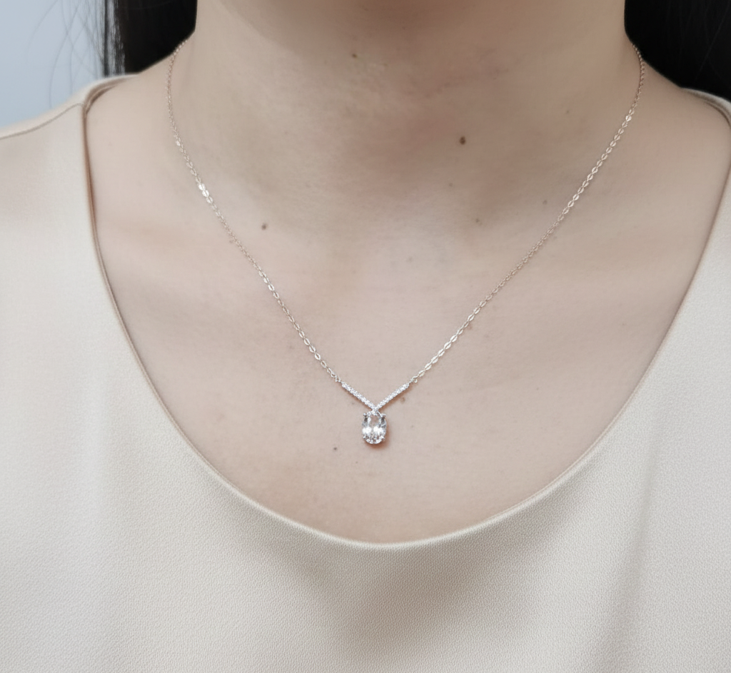 18K rose gold morganite and diamond V-pendant necklace by Emirates Diamonds