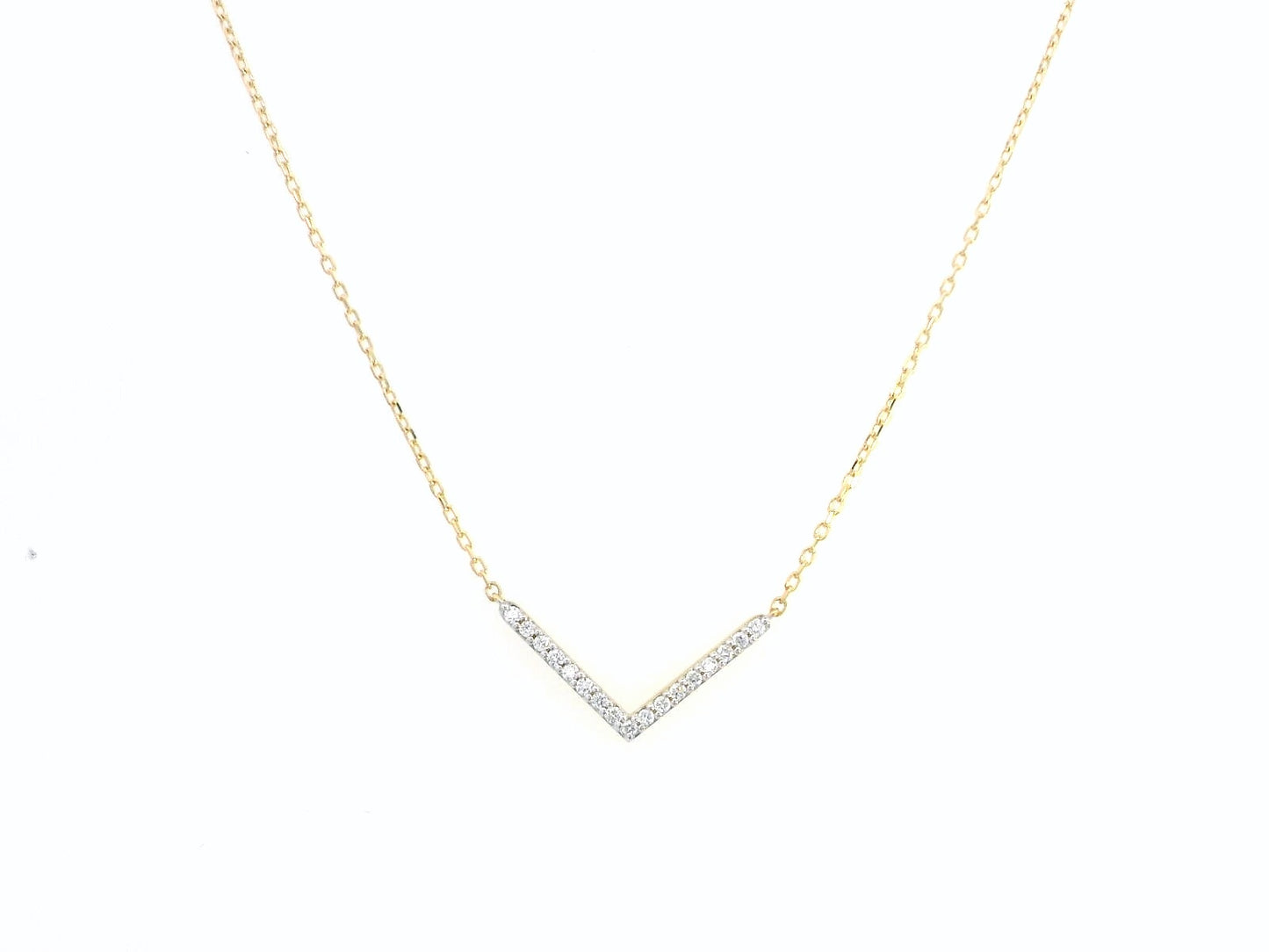18K Gold Diamond V Pendant Necklace – Minimalist Chevron Necklace with 0.07CT Diamonds