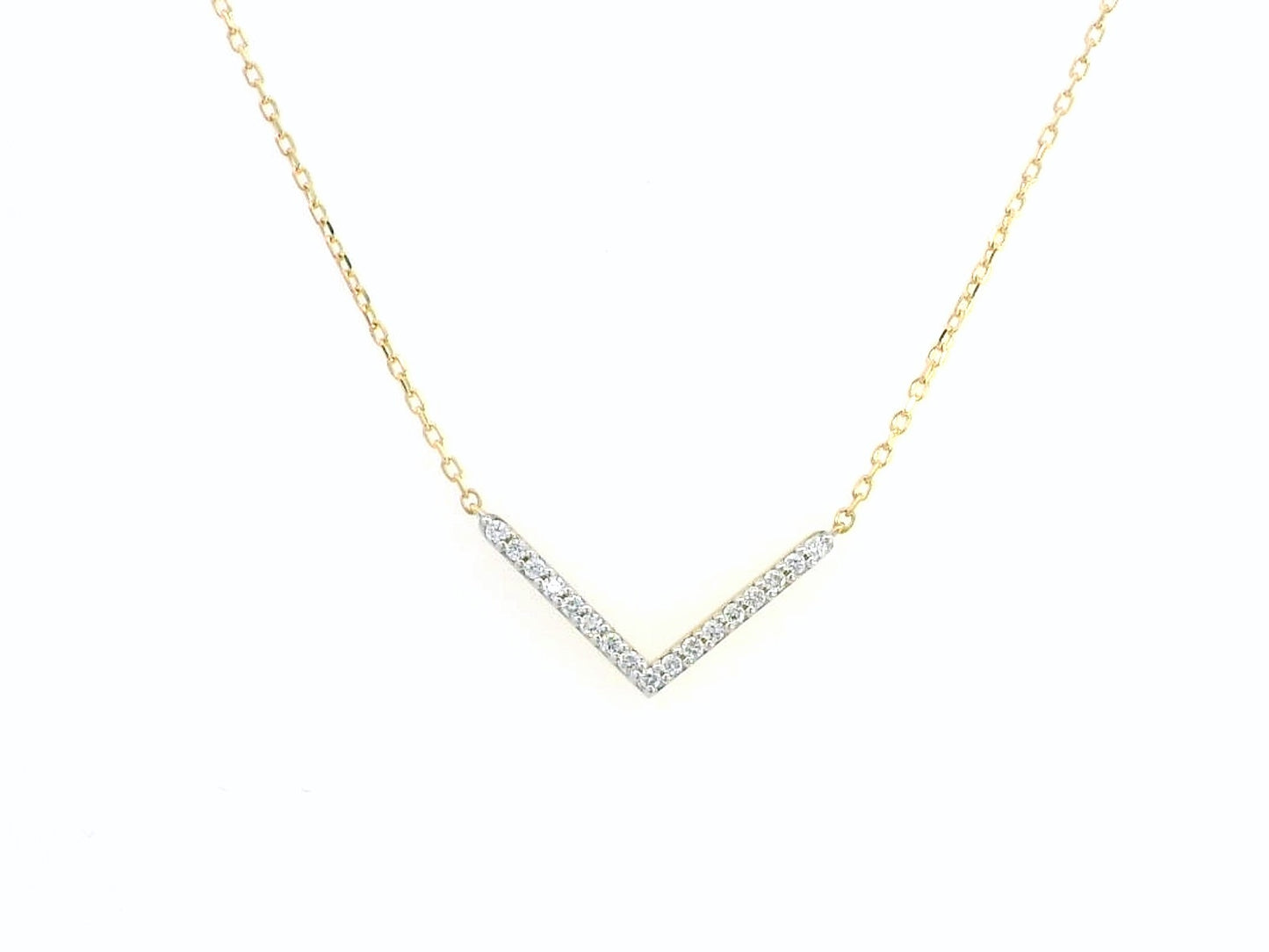 18K Gold Diamond V Pendant Necklace – Minimalist Chevron Necklace with 0.07CT Diamonds