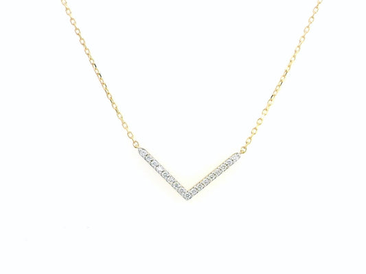 18K Gold Diamond V Pendant Necklace – Minimalist Chevron Necklace with 0.07CT Diamonds