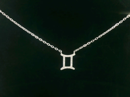 Gemini Zodiac Necklace in 18K White Gold with Diamonds – 0.10 Carat