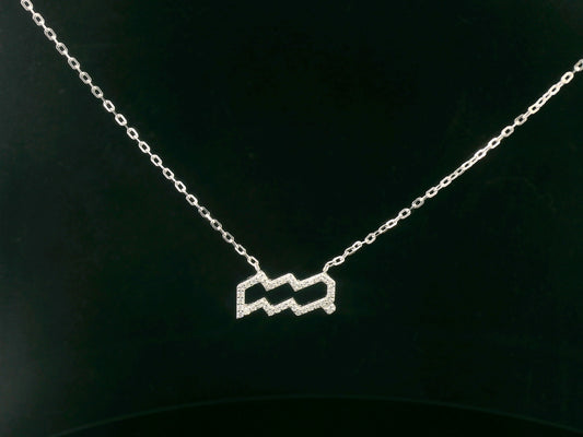 Aquarius Zodiac Necklace in 18K Gold with Diamonds – 0.15 Carat
