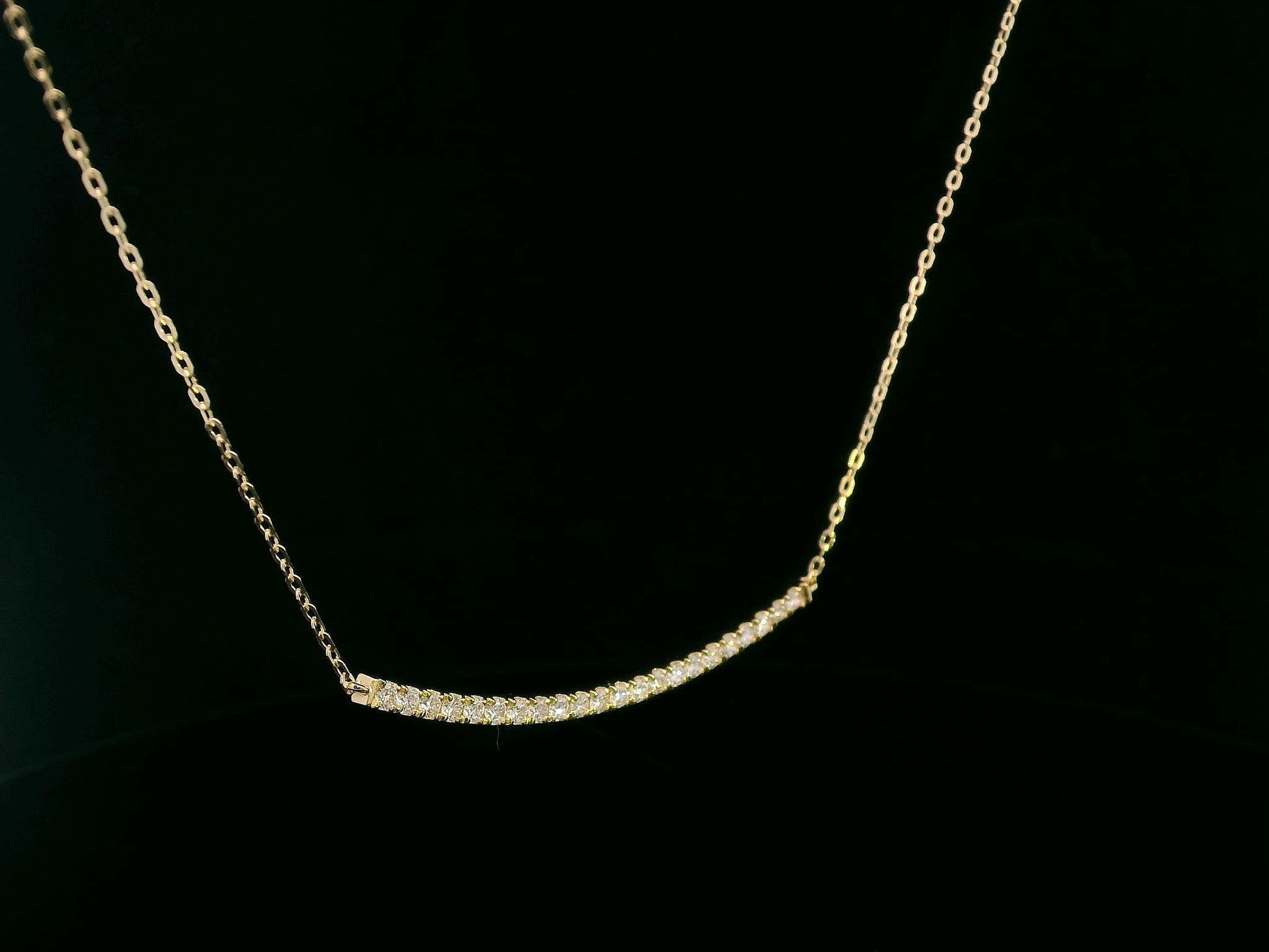 18K Yellow Gold Curved Diamond Necklace with 0.72 Carat Arc Pendant