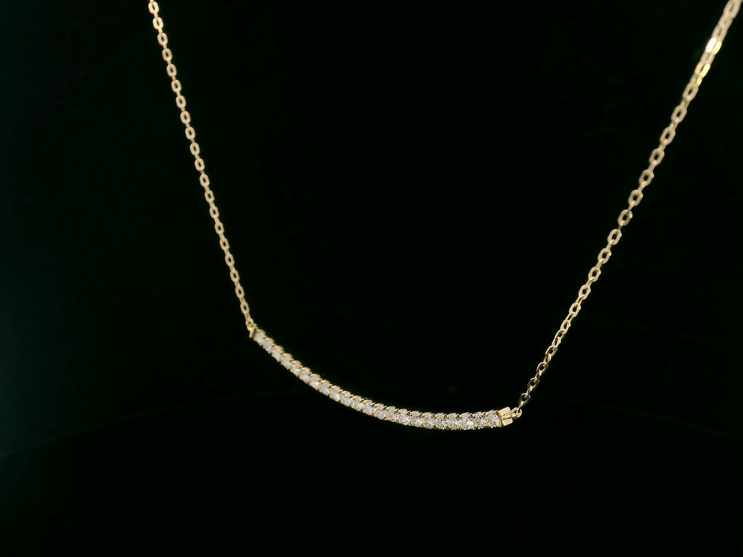 18K Yellow Gold Curved Diamond Necklace with 0.72 Carat Arc Pendant