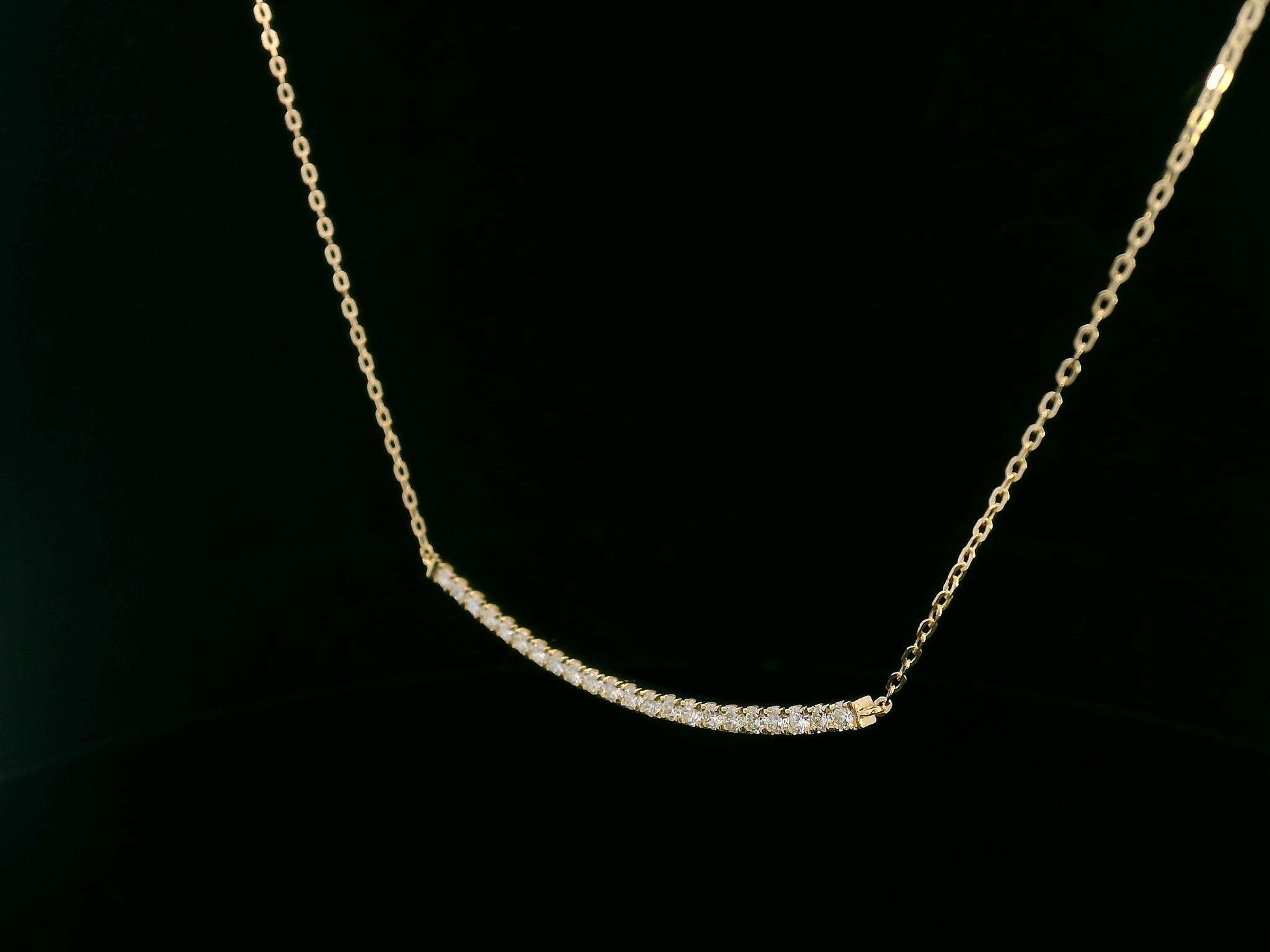 18K Yellow Gold Curved Diamond Necklace with 0.72 Carat Arc Pendant