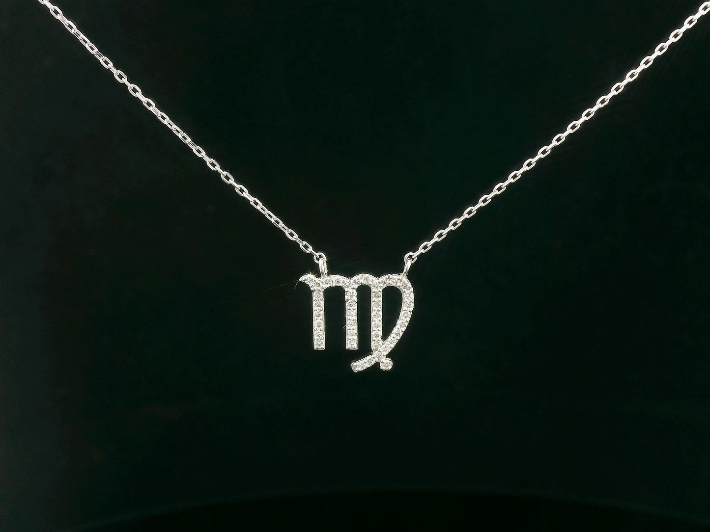 Virgo Zodiac Necklace in 18K White Gold | 0.14 Carat Diamond Pendant