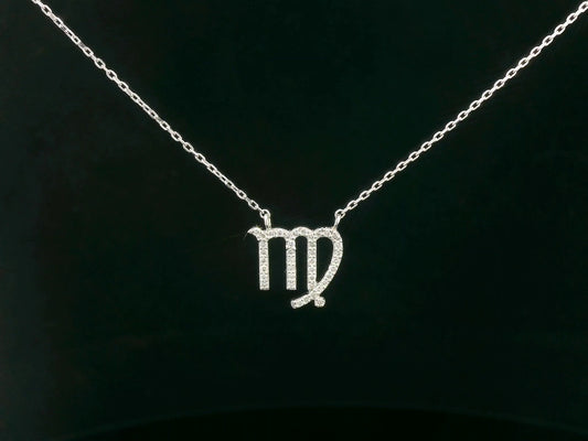 Virgo Zodiac Necklace in 18K White Gold | 0.14 Carat Diamond Pendant