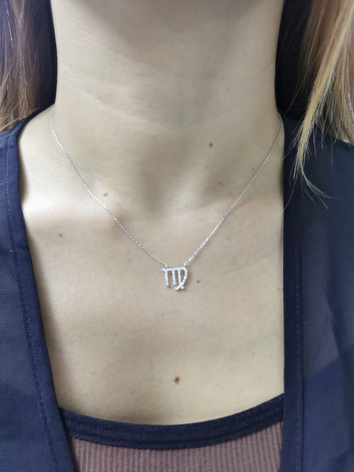Virgo Zodiac Necklace in 18K White Gold | 0.14 Carat Diamond Pendant