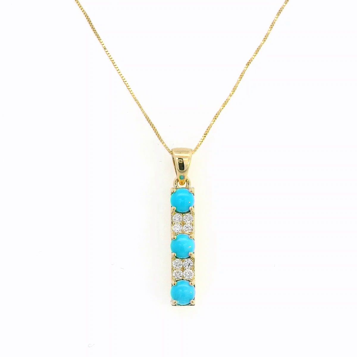18K Yellow Gold Bar Pendant with Diamonds & Turquoise | 0.90ct Turquoise & 0.14ct Diamonds Necklace