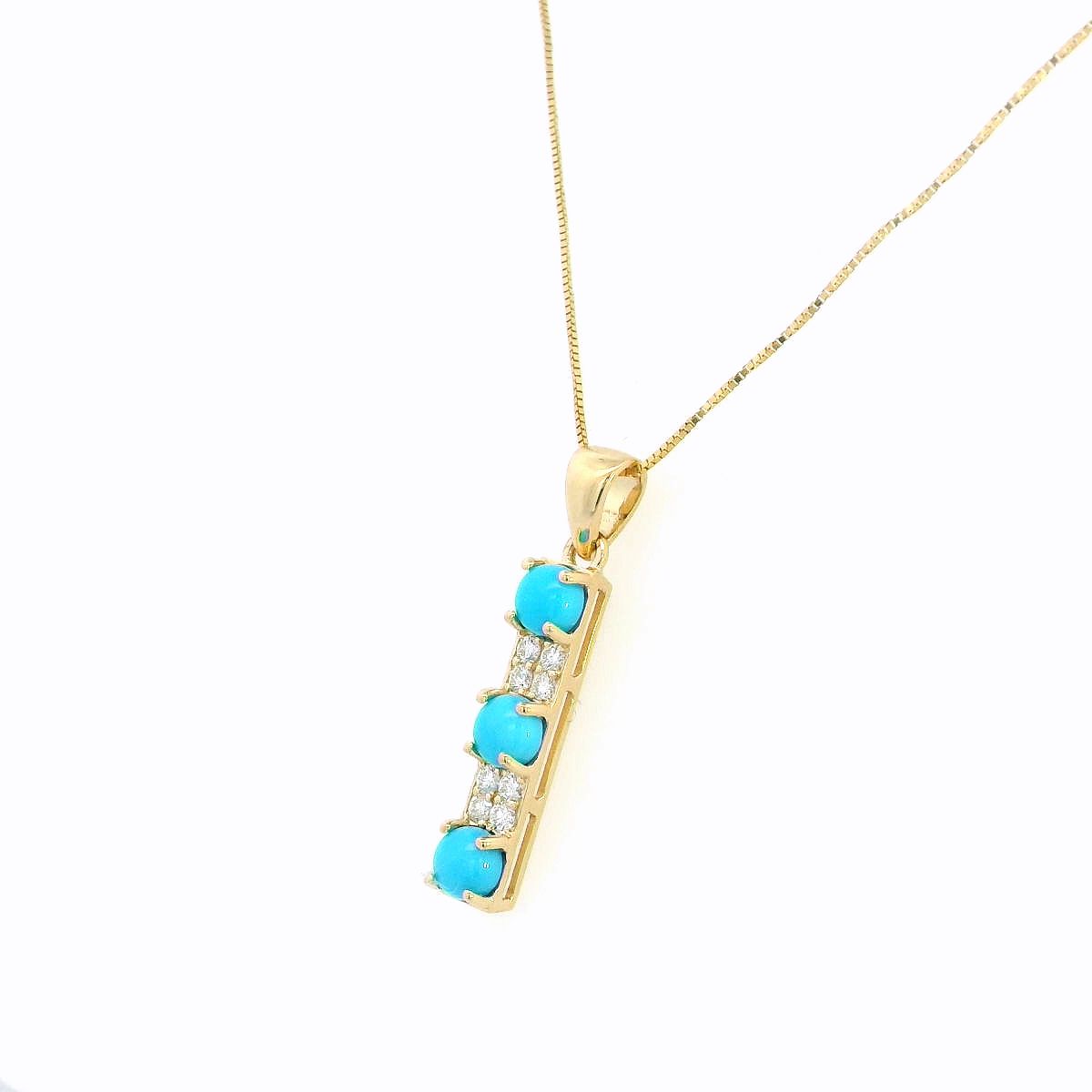 18K Yellow Gold Bar Pendant with Diamonds & Turquoise | 0.90ct Turquoise & 0.14ct Diamonds Necklace
