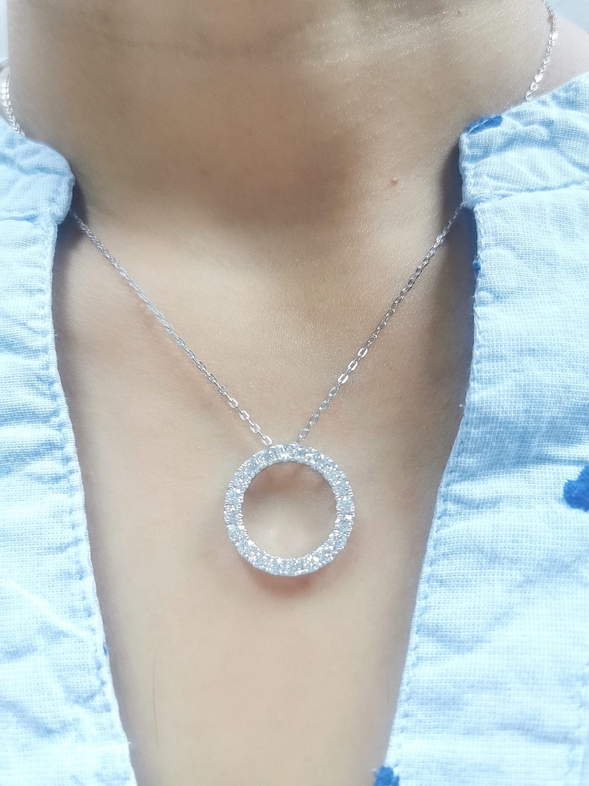 18K Gold Open Circle Diamond Pendant Necklace | 1.00 Carat Round-Cut Diamonds
