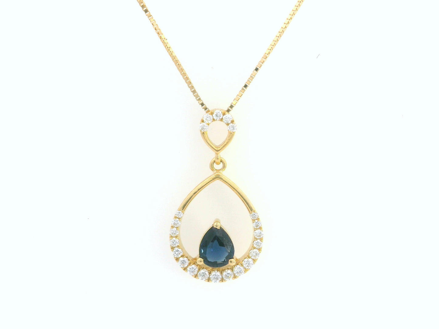 18K Yellow Gold Teardrop Pendant with Blue Sapphire & Diamond Accents