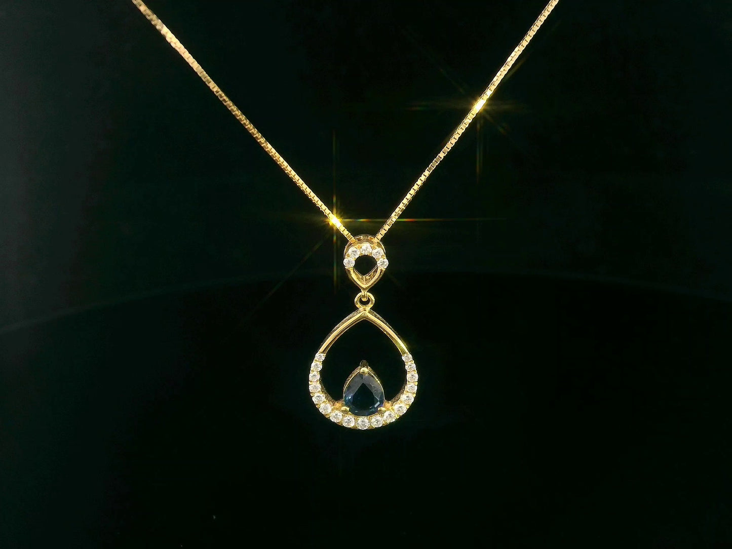 18K Yellow Gold Teardrop Pendant with Blue Sapphire & Diamond Accents