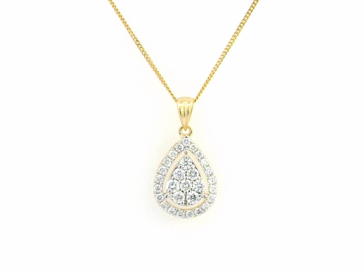 18K Gold Pear-Shaped Diamond Pendant – 0.30 Carat Halo Design