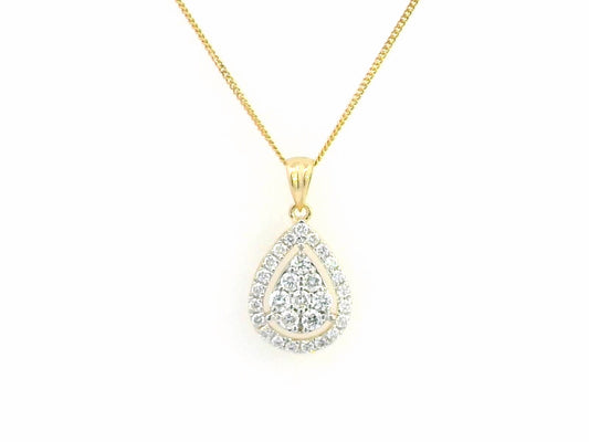 18K Gold Pear-Shaped Diamond Pendant – 0.30 Carat Halo Design