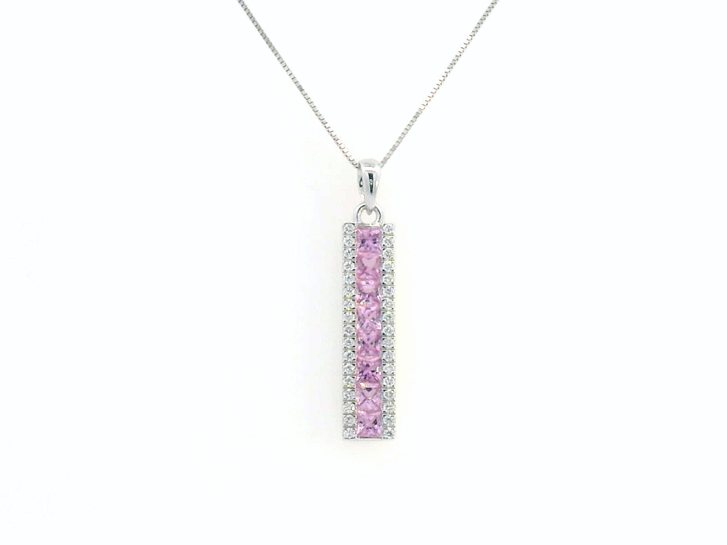 18K White Gold Princess-Cut Pink Sapphire and Diamond Pendant Necklace – 0.91ct Sapphires, 0.20ct Diamonds, Birthstone Jewelry