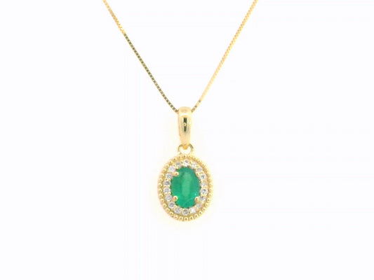 Oval-Cut Emerald & Diamond Halo Pendant in 18K Gold