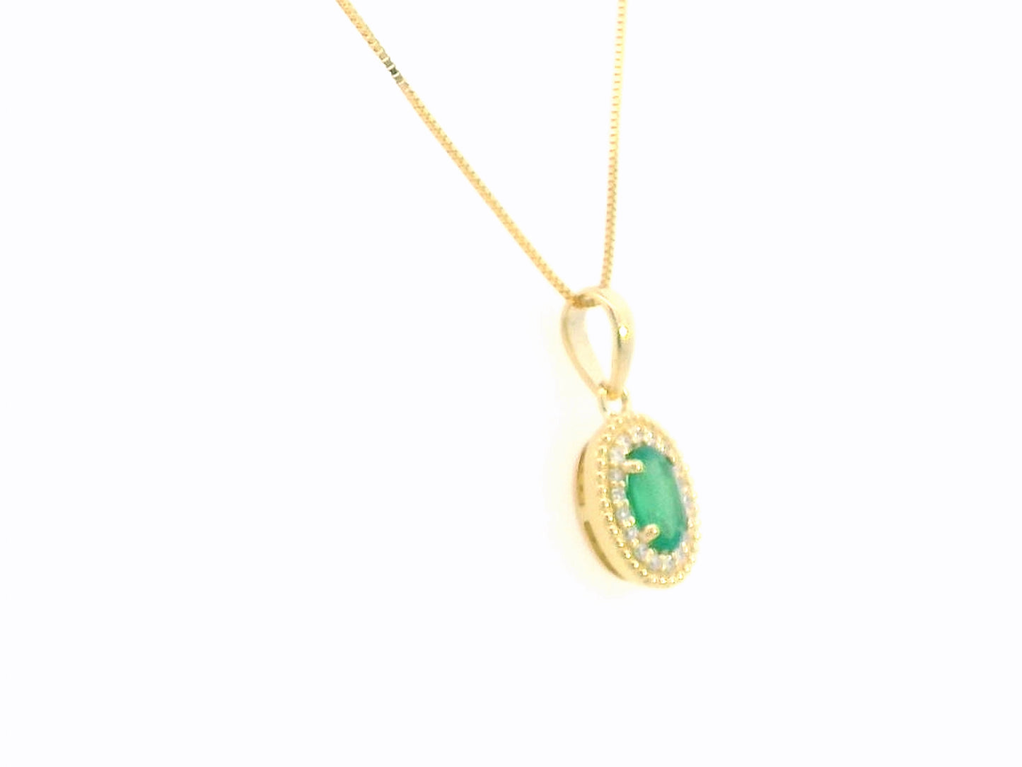 Oval-Cut Emerald & Diamond Halo Pendant in 18K Gold