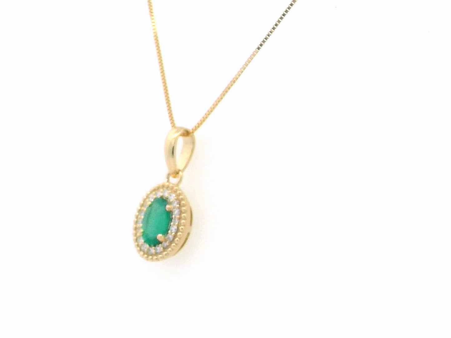 Oval-Cut Emerald & Diamond Halo Pendant in 18K Gold