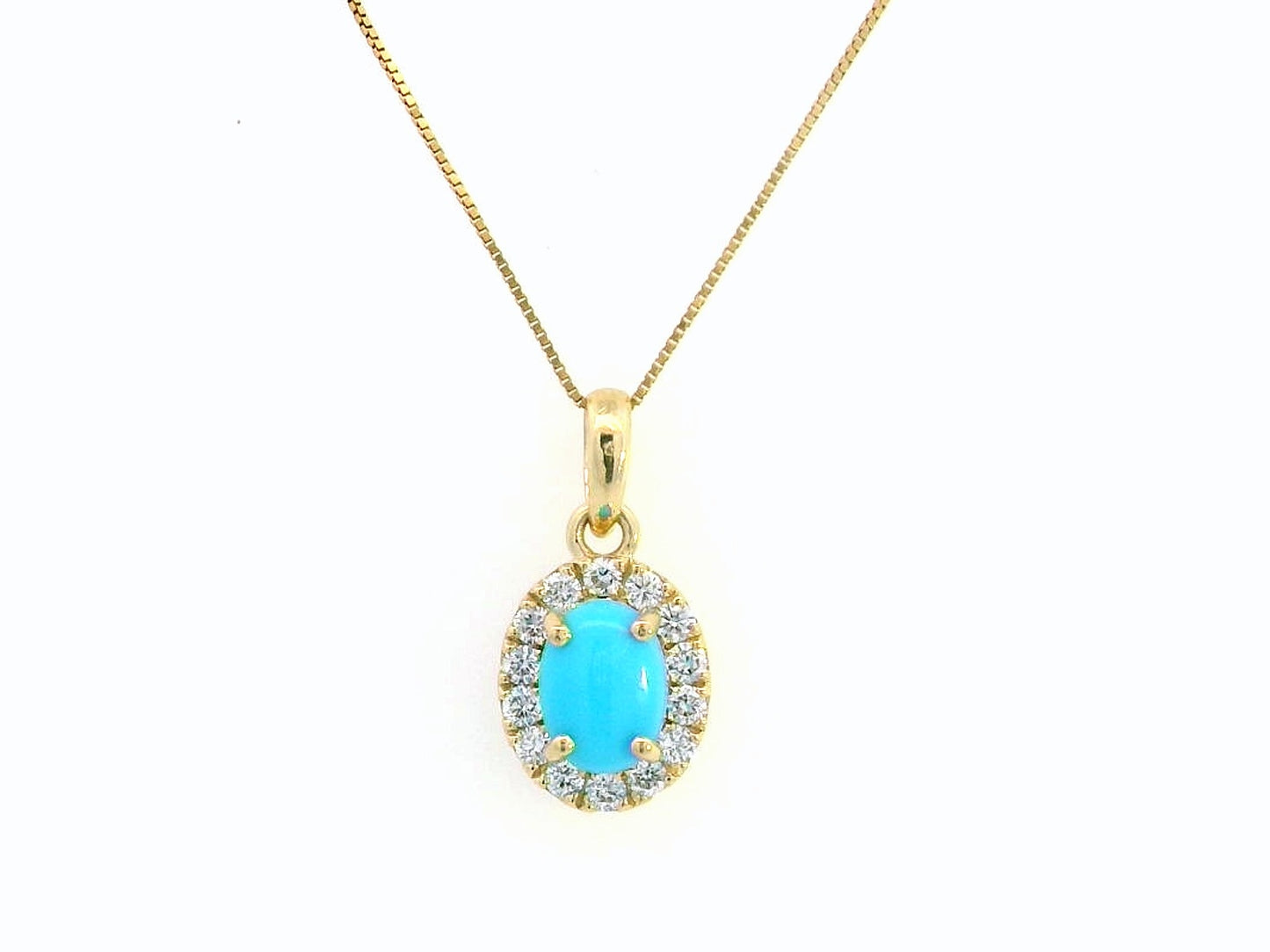 18K Yellow Gold Turquoise & Diamond Pendant – 0.82 CT Oval-Cut Turquoise, 0.25 CT Diamond Halo, Elegant Birthstone Jewelry (Chain Not Included)