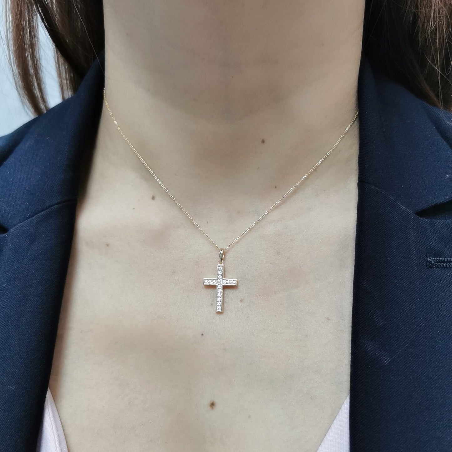 18K gold diamond cross pendant with 0.30 CT diamonds, religious jewelry, luxury faith pendant